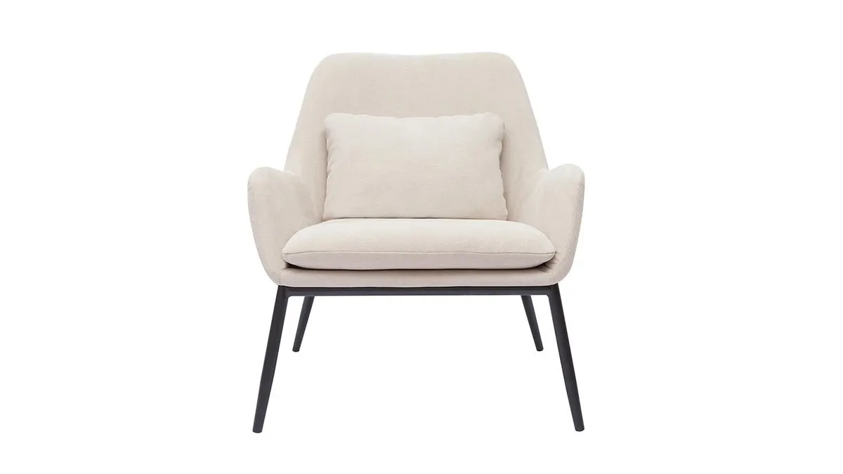 Fauteuil design en tissu effet velours beige et métal noir MAXINE