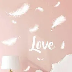 Sticker mural déco LOVE et plumes 70x50cm