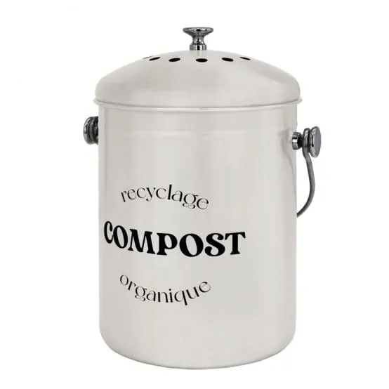 Composteur, bac, poubelle à compost de cuisine 5L rond en Inox - Beige - Linxor