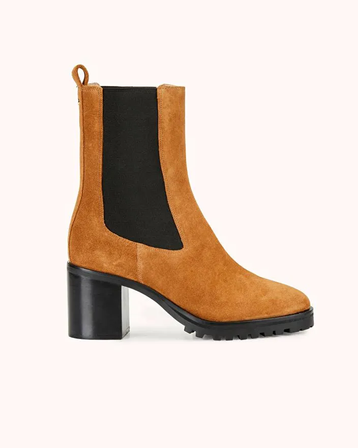 BOTTINE A TALON ZELICI en cuir velours cognac