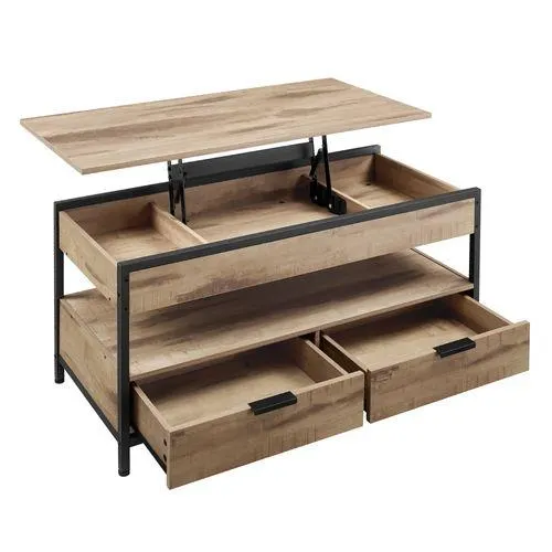 VASAGLE Table Basse Avec Plateau Relevable, Avec Rangement Ouvert Et Compartiment Caché, Marron Et Noir