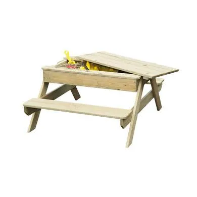 Table de pique nique bois avec bac à sable intègré et 2 sacs de sable