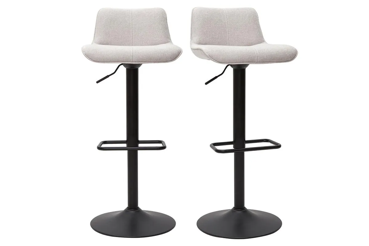 Tabourets de bar réglables pivotants 360° en tissu effet velours texturé beige et métal noir (lot de 2) BOOST