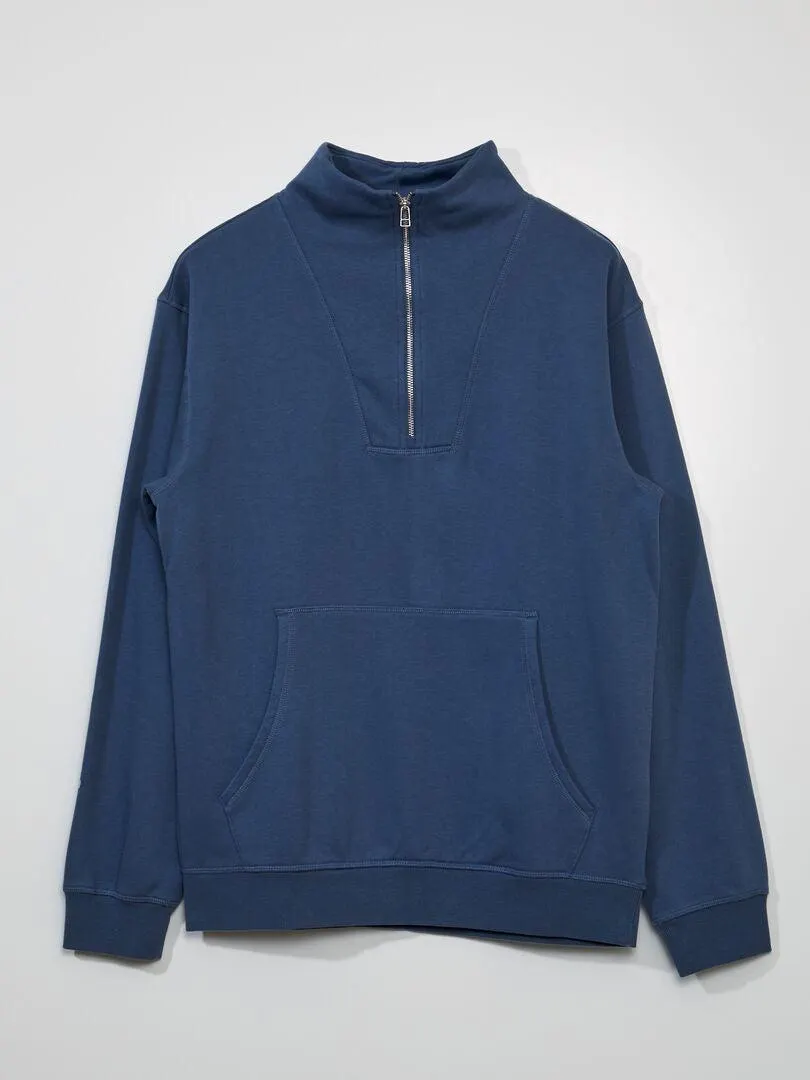 Sweat en molleton à col camionneur - Bleu