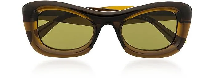 Green Rectangle Transparent Acetate Frame Women's Sunglasses