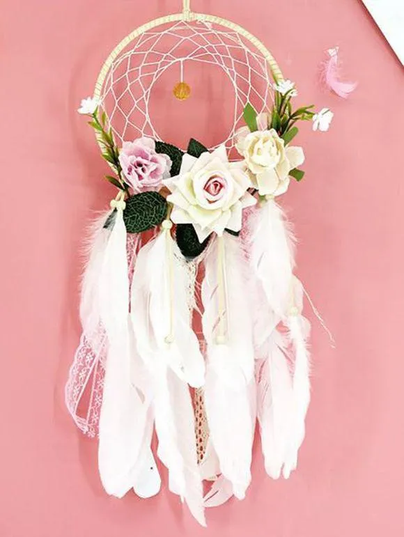 Attrape-Rêve Tendance Motif Plumes et Fleurs Décoration Maison