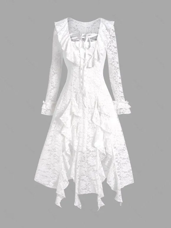 Robe Longue en Dentelle Transparente à Lacets