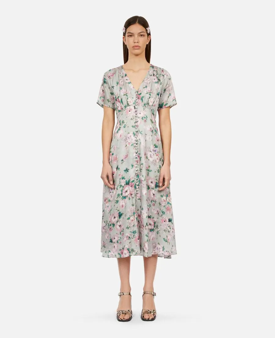 Robe longue fleurie avec boutonnage