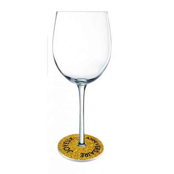 Lot de 6 Ornements de pied de verre Joyeux Anniversaire or