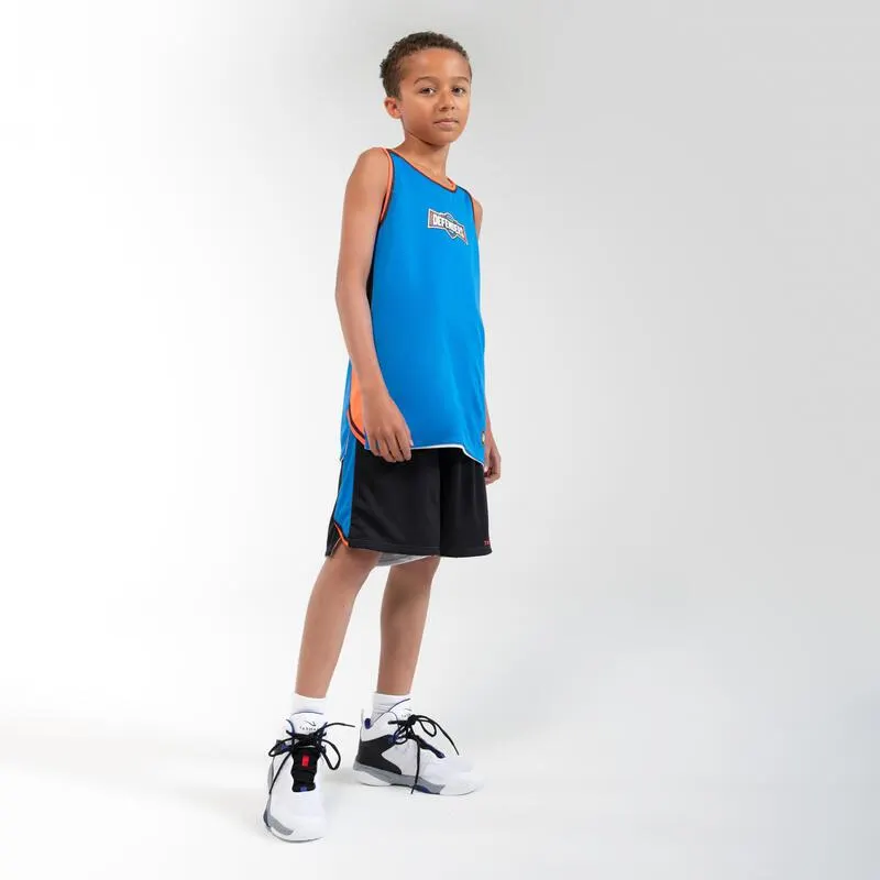 Pantalón Corto Baloncesto reversible Niños SH500R Blanco Negro