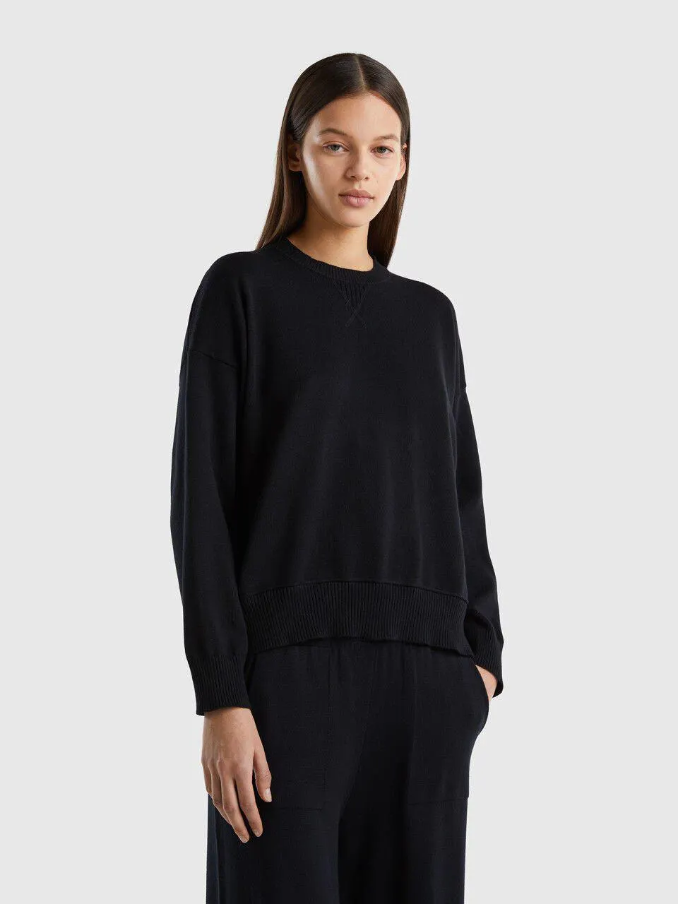 Maglia girocollo in cotone tricot