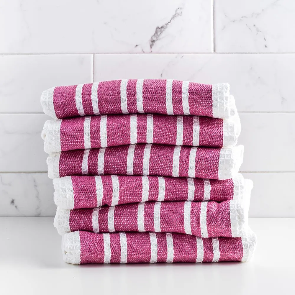 Elegant Home Heavy Waffle 'Hampton Stripe' Kitchen Towels (Red)