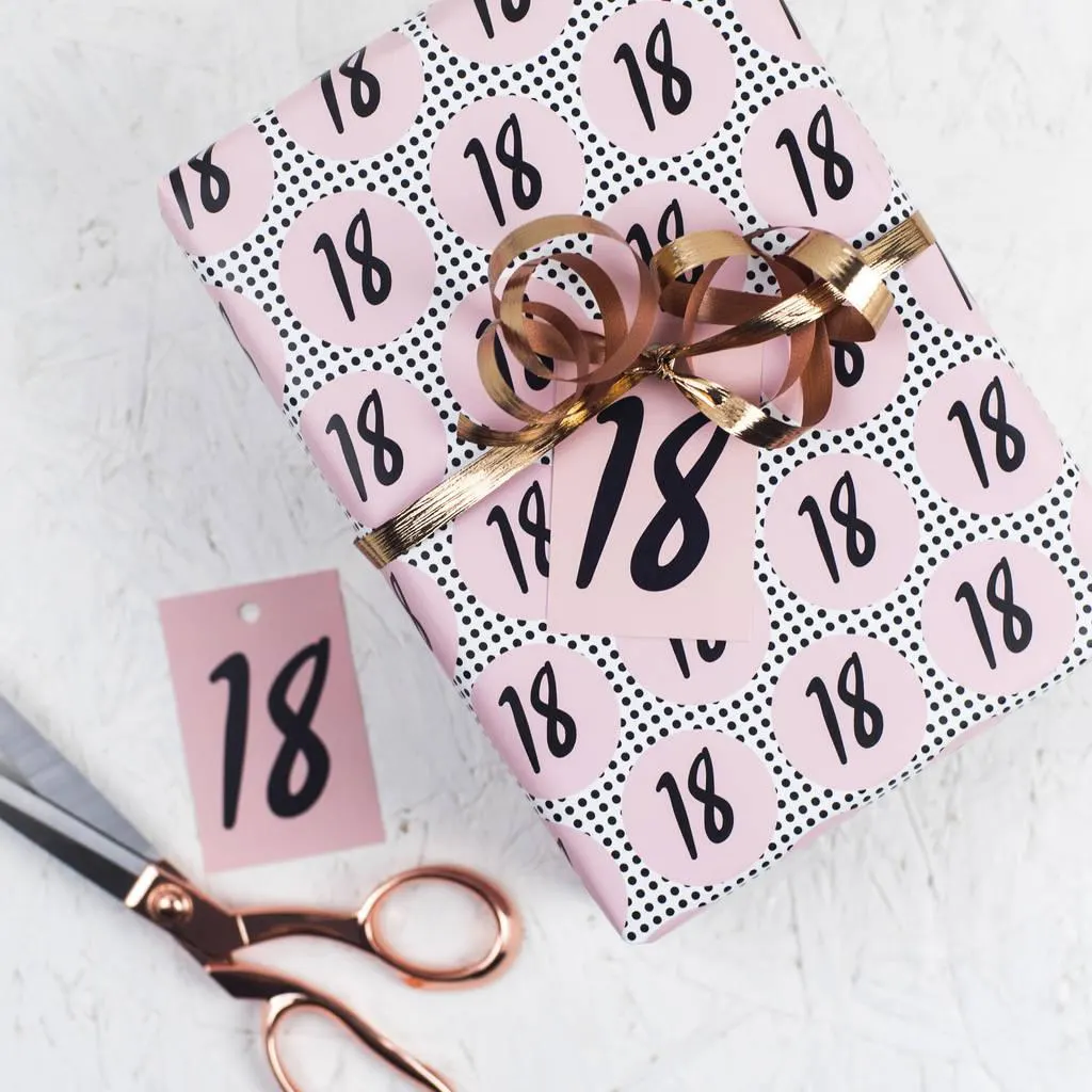 18th Birthday Gift Wrapping Paper Various Colours