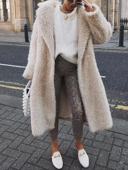Beige Lapel Long Sleeve Coat
