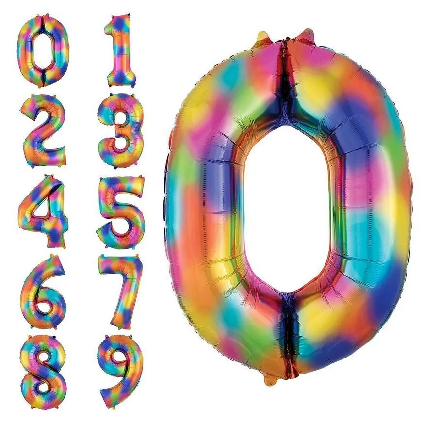 34in Rainbow Splash Number Balloon (0)