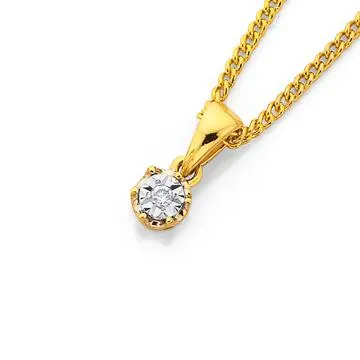 9ct Gold Diamond Miracle Set Solitaire Pendant