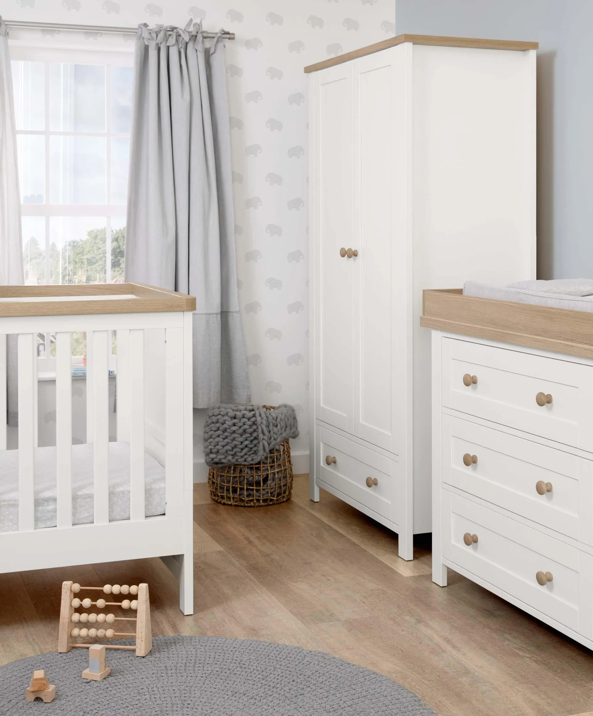 Wedmore 3 Piece Cotbed Range with Nursery Dresser Changer & Wardrobe - White/Natural