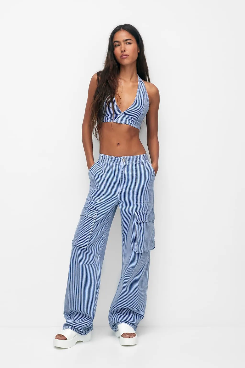 PANTALONI CARGO A RIGHE