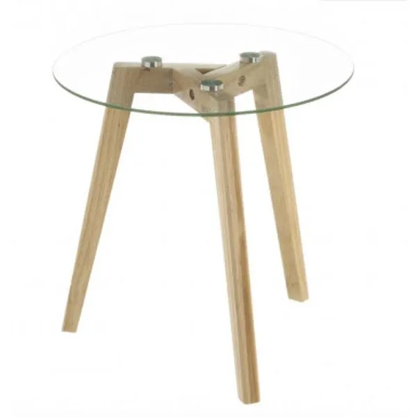 MESA MADERA/CRISTAL Ø40CM