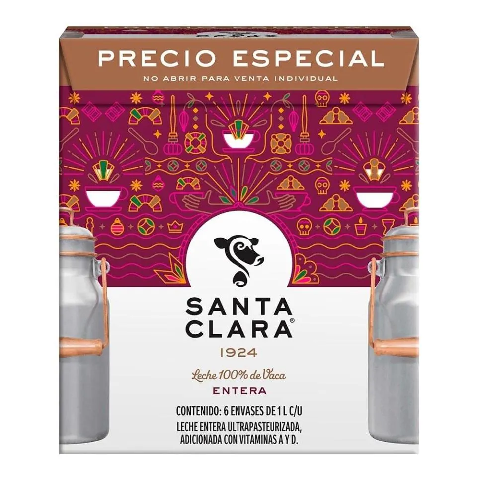 Leche Santa Clara entera 6 pzas de 1 l c/u