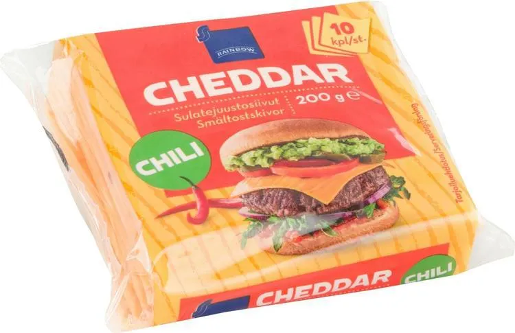 Rainbow chilicheddar sulatejuustosiivut, yksittäispakattu 200g