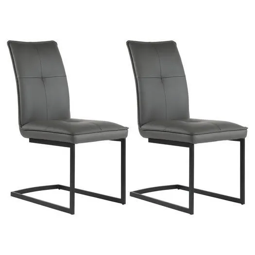 Sonar Cantilever Leather Dining Chair Grey Black Legs Set of 2