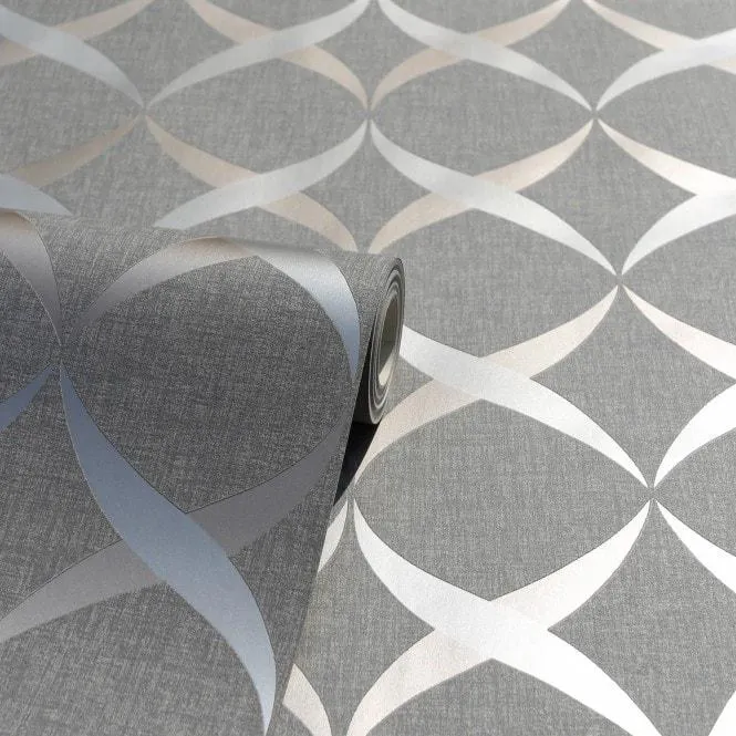 Metallic Ogee wallpaper in Charcoal, Rose Gold