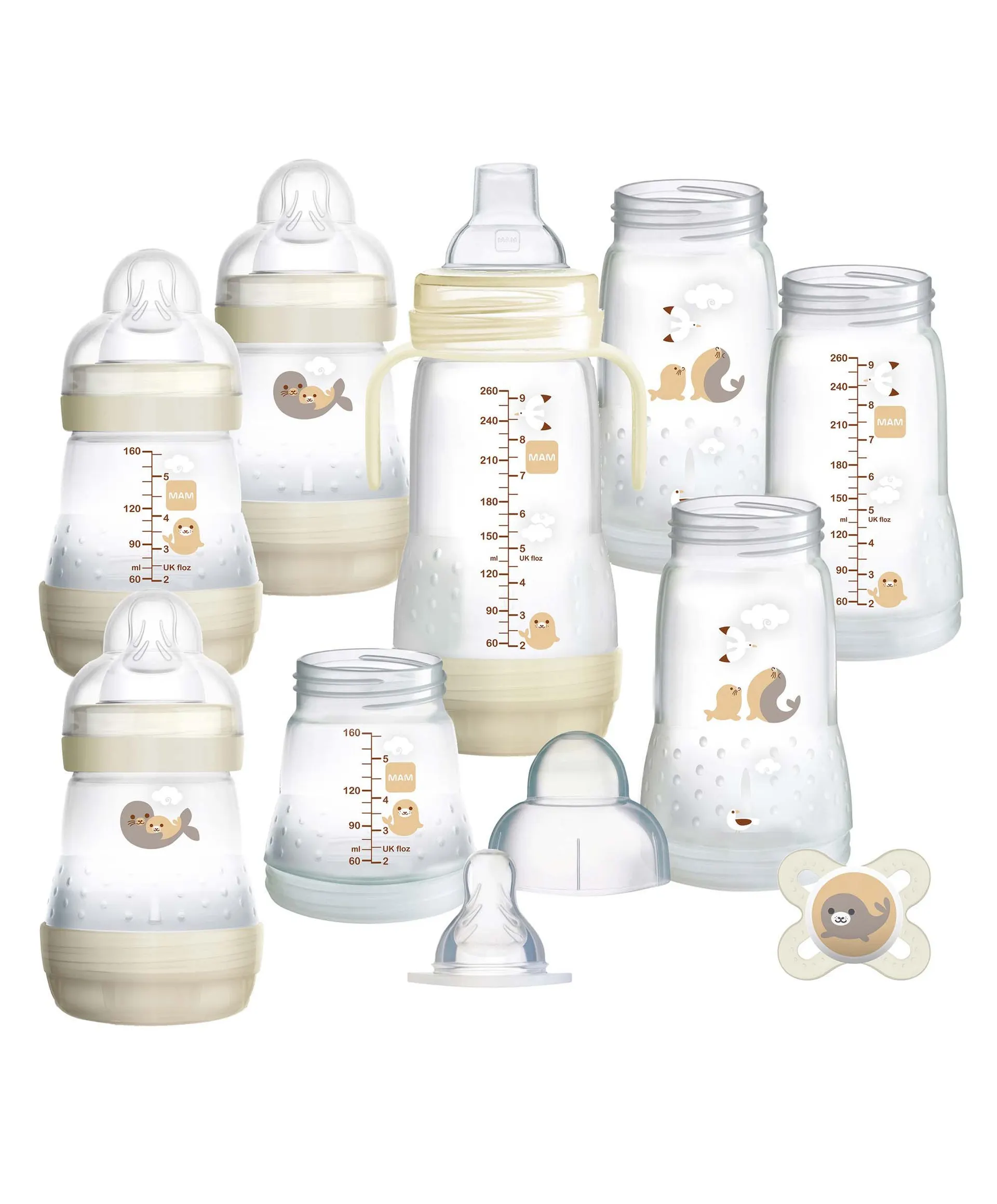 MAM Baby Easy Start Anti-Colic Self Sterilising Newborn Bottles & Soother 11 Piece Set - Ivory White