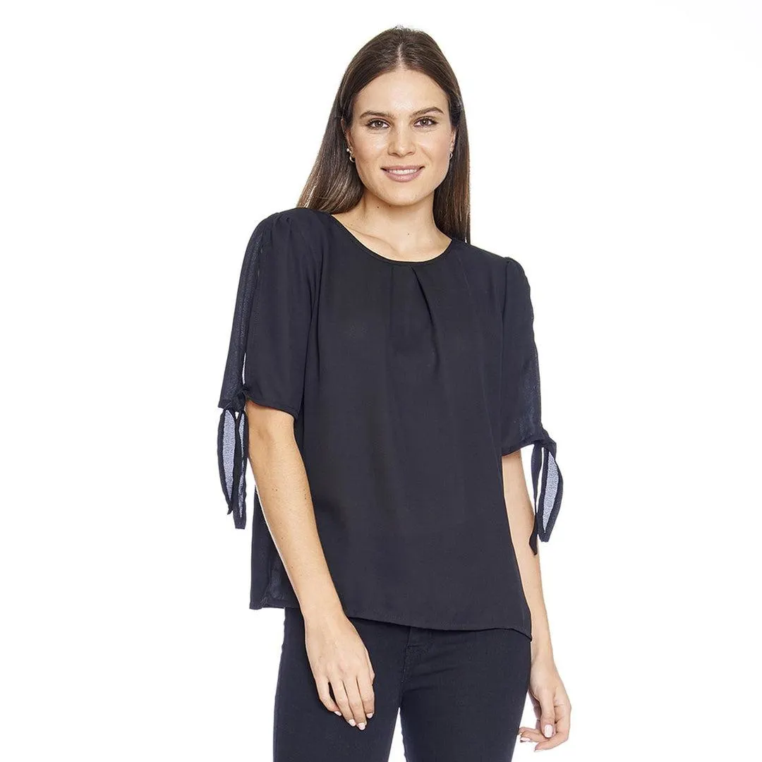 Blusa elegante Mujer manga corta con abertura Negro