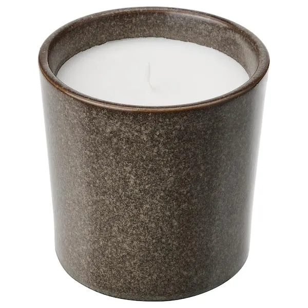Scented candle in ceramic jar, Bonfire/grey,