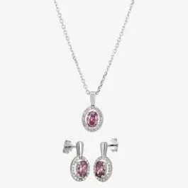 Silver Lilac Cubic Zirconia Oval Pendant and Dropper Earring Set SET9649