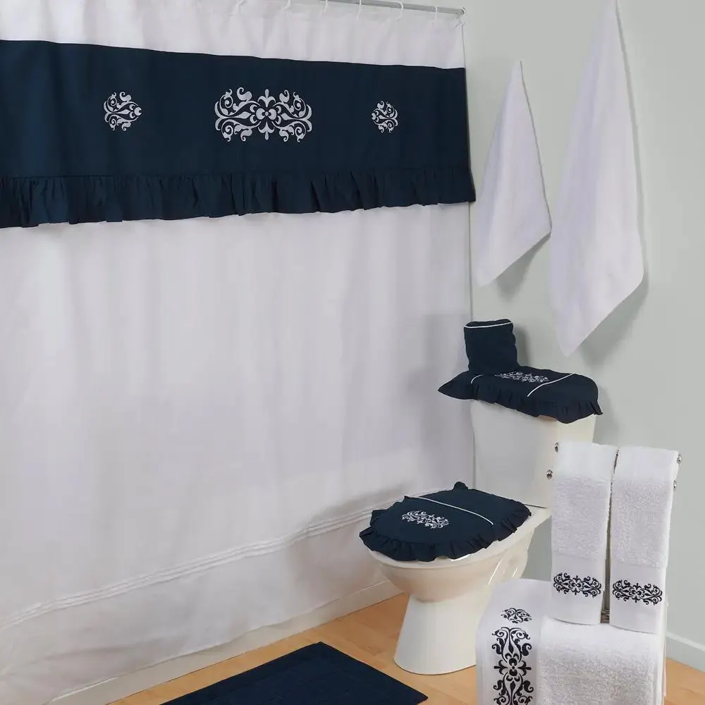 Cortina Baño Bordado 180X180 Cm Brocato Azul