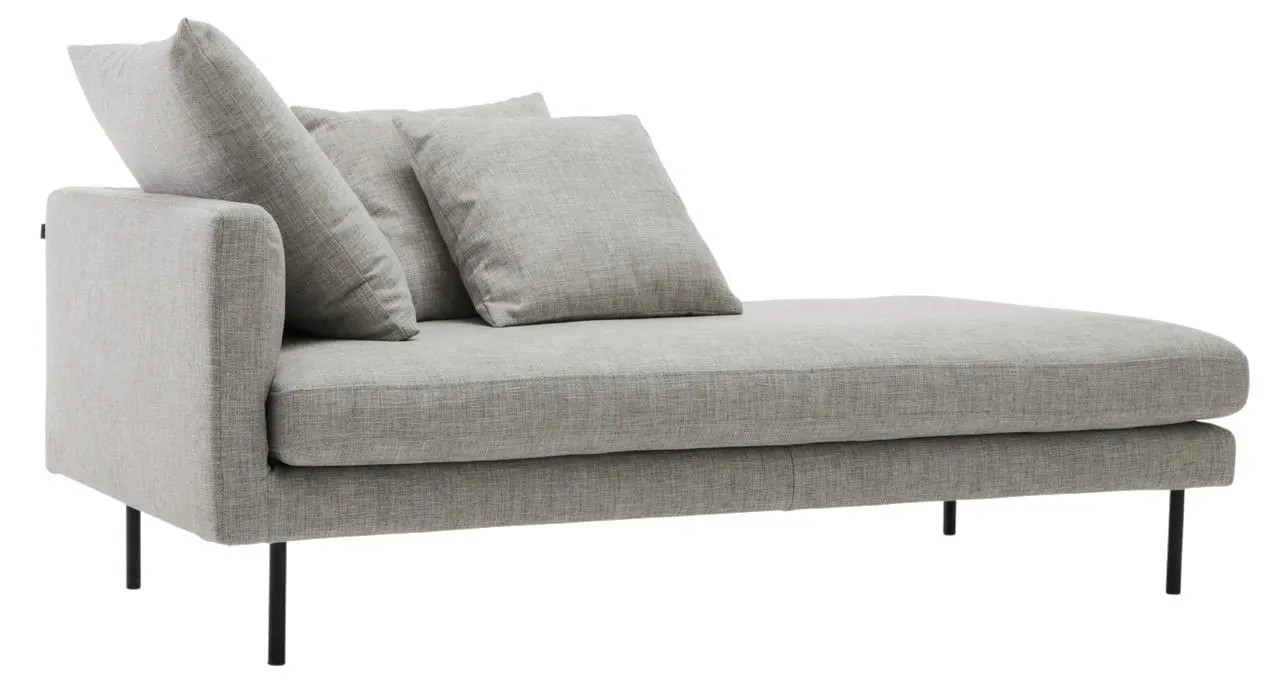 FIIA-divaani, oikea Bari-kangas, väri harmaa. Jalat musta metalli.