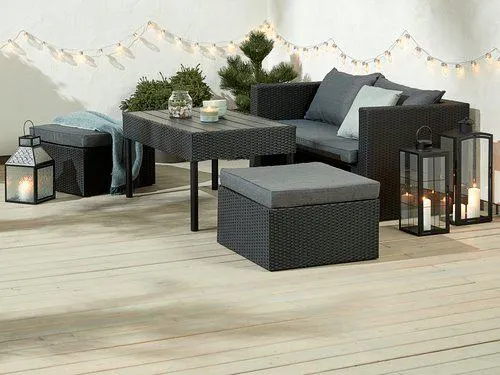 Set lounge TANE 4 posti 3 in 1 nero