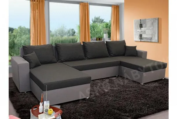 Sedacia súprava Rumba, tvar U, šedá látka/čierna látka