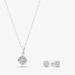 9ct White Gold 0.50ct Diamond Round Cluster Jewellery Set THS16518-50 9CT