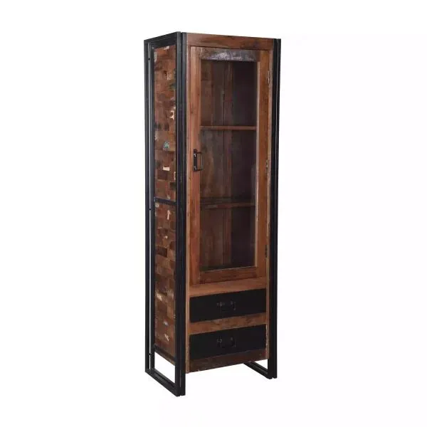 Recycle Timber 2 Drawers Glass Door Cabinet (Q1005)