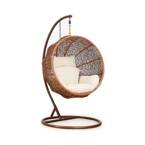 Zolo Hanging Lounge Egg Swing Chair in Cream and Saddle Brown