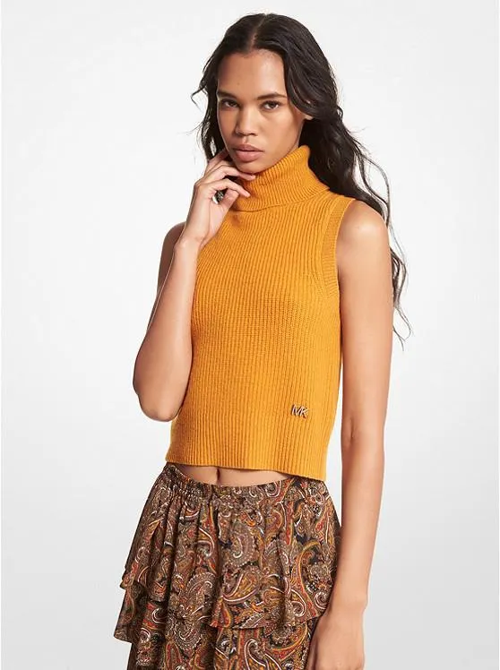 Sleeveless Wool and Cashmere Turtleneck Top