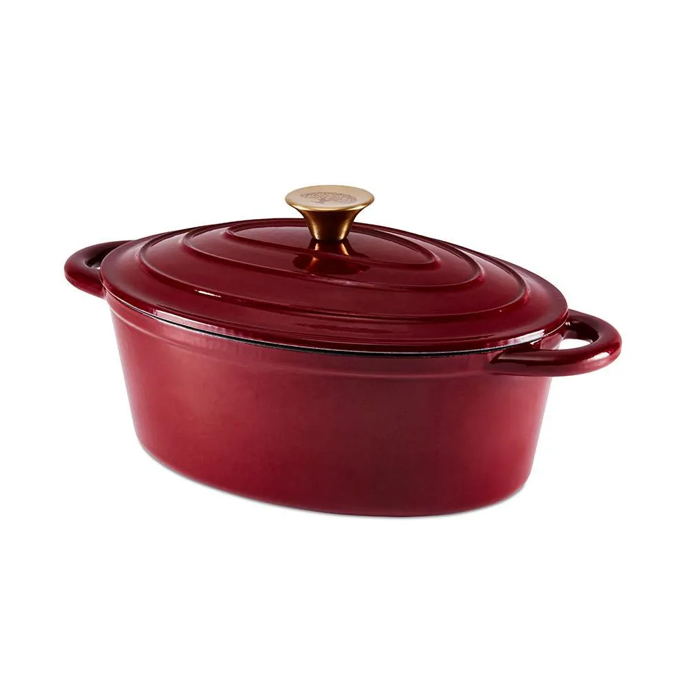 Tower 29cm Cast Iron Oval Casserole Dish Bordeaux Red