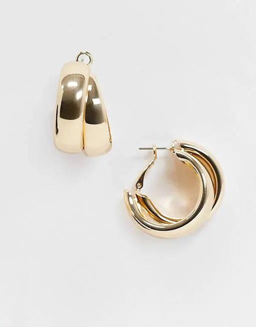 ASOS DESIGN hoop earrings with thick crossover design gold tone