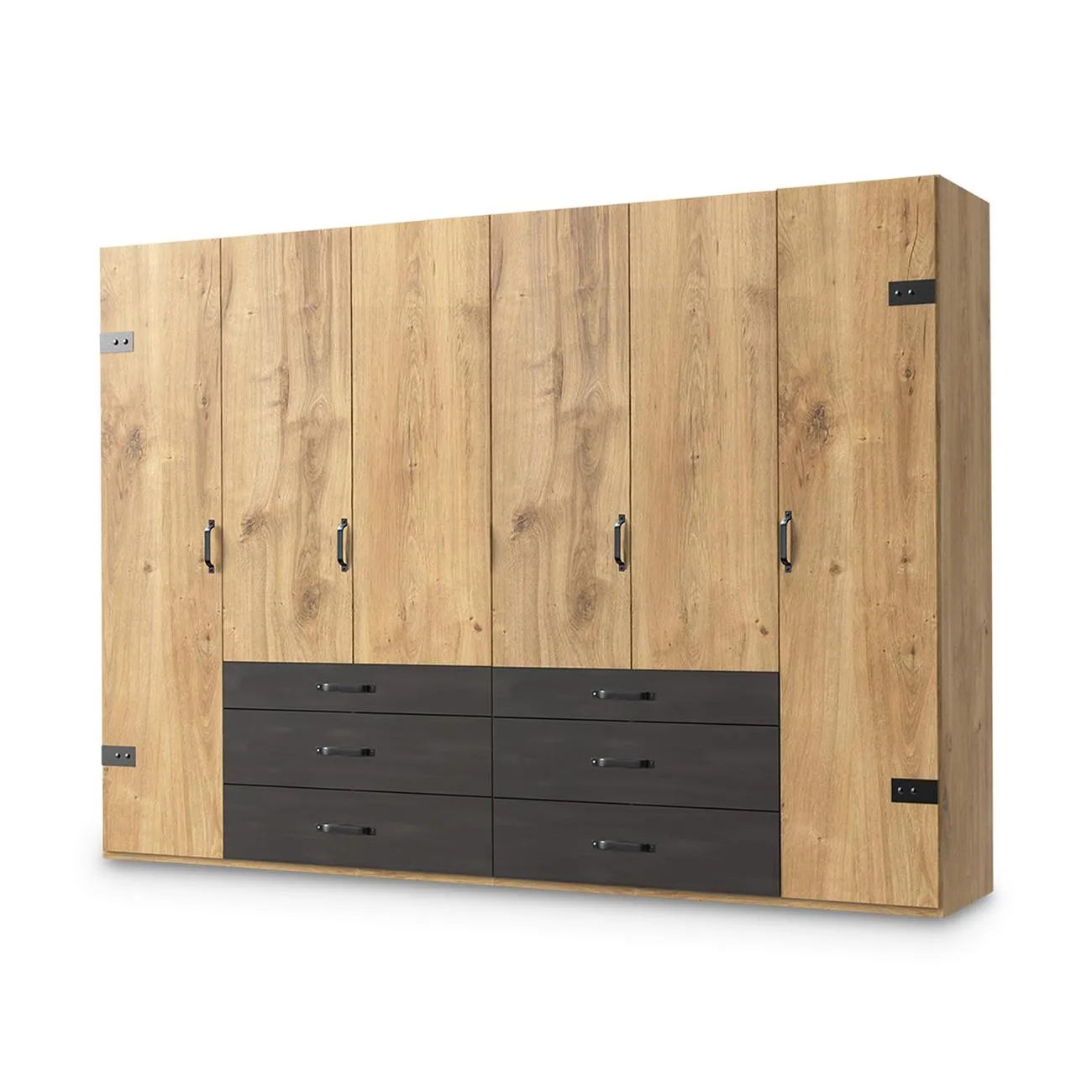 Draaideurkleerkast KICK F99-Plankeneiche/Raw Steel B300