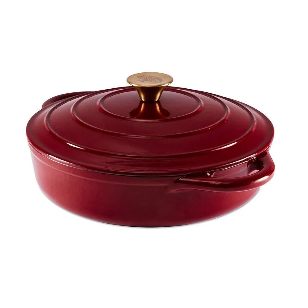 Tower 28cm Cast Iron Shallow Casserole Dish Bordeaux Red