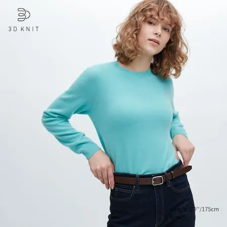 100% Cashmere 3D Knit Seamless Crew Neck Jumper