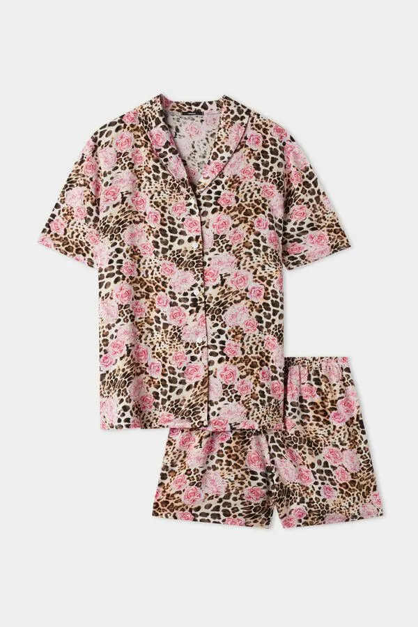 Pigiama Corto Mezza Manica Tela Viscosa Aperto