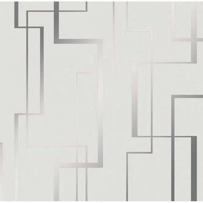 Lines Maze wallpaper in soft grey & silver