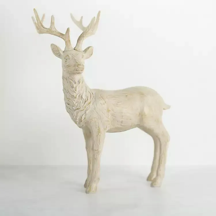Whitewashed Standing Reindeer Statue