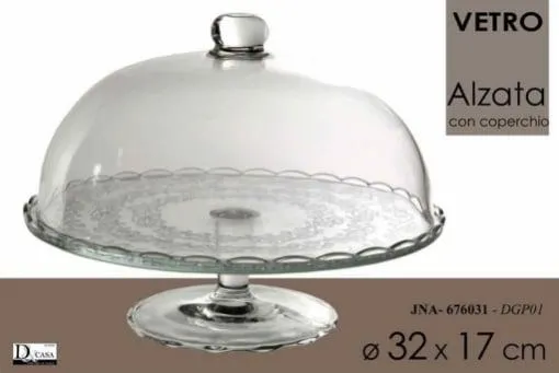 ALZATA PORTATORTA H 17 X 28 CM PORTA DOLCI IN VETRO TRASPARENTE