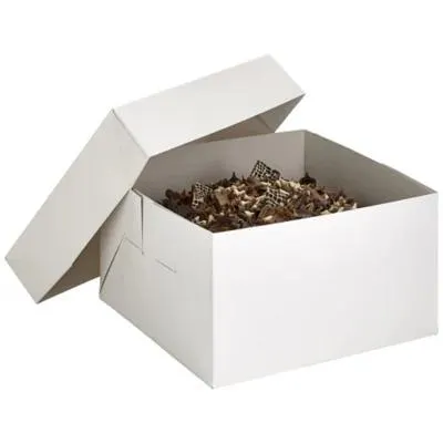 25cm Square White Flat-Pack Cardboard Cake Gift Box & Lid