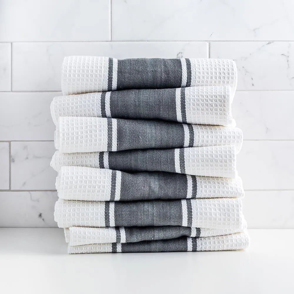 Elegant Home Heavy Waffle 'Drill Stripe' Kitchen Towels (Charcoal)